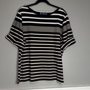 Karen Scott Women's Navy and Cream Striped Tee